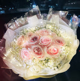 PINK Roses surrounded with Babybreath (FD147)