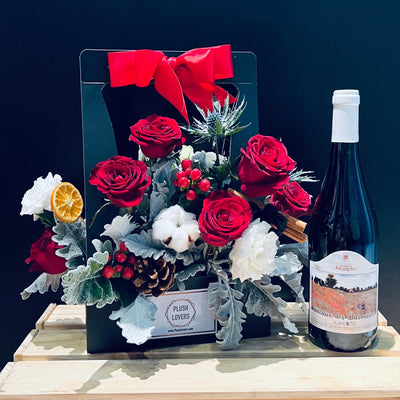 Christmas Bloom Box With Wine (HAM022)