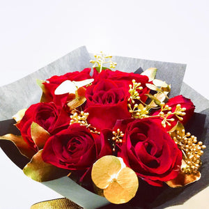 Red Roses with 24K Gold Eucalyptus Leaves (FD045)