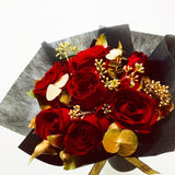 Red Roses with 24K Gold Eucalyptus Leaves (FD045)