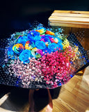 Blue Roses, Rainbow Roses, Rainbow Babybreath Bouquet (FD100)