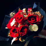 Red Roses with 24K Gold Eucalyptus Leaves (FD045)