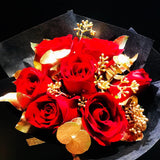 Red Roses with 24K Gold Eucalyptus Leaves (FD045)